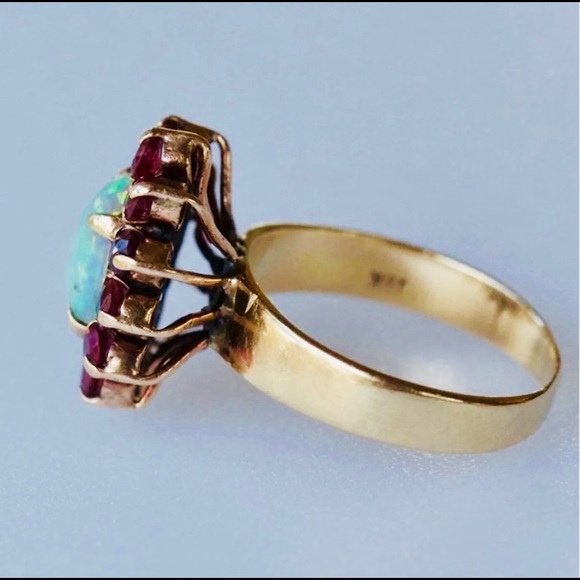 18k solid yellow gold Art Deco era opal ruby ring - Picture 4 of 11